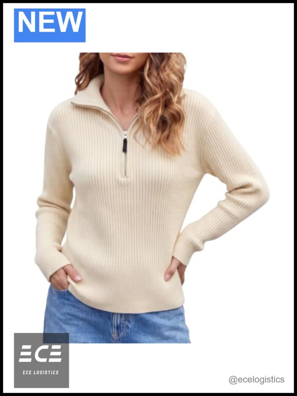 Chunky Knit Half Zip Pullover Sweater Long Sleeve V-Neck Women's